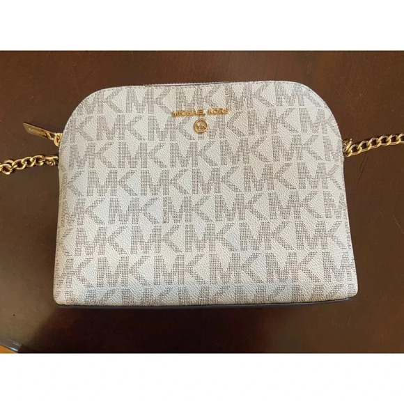 Michael Kors Dome Crossbody Bag Signature Logo Brown Leather Strap Gold Details - Picture 4 of 15